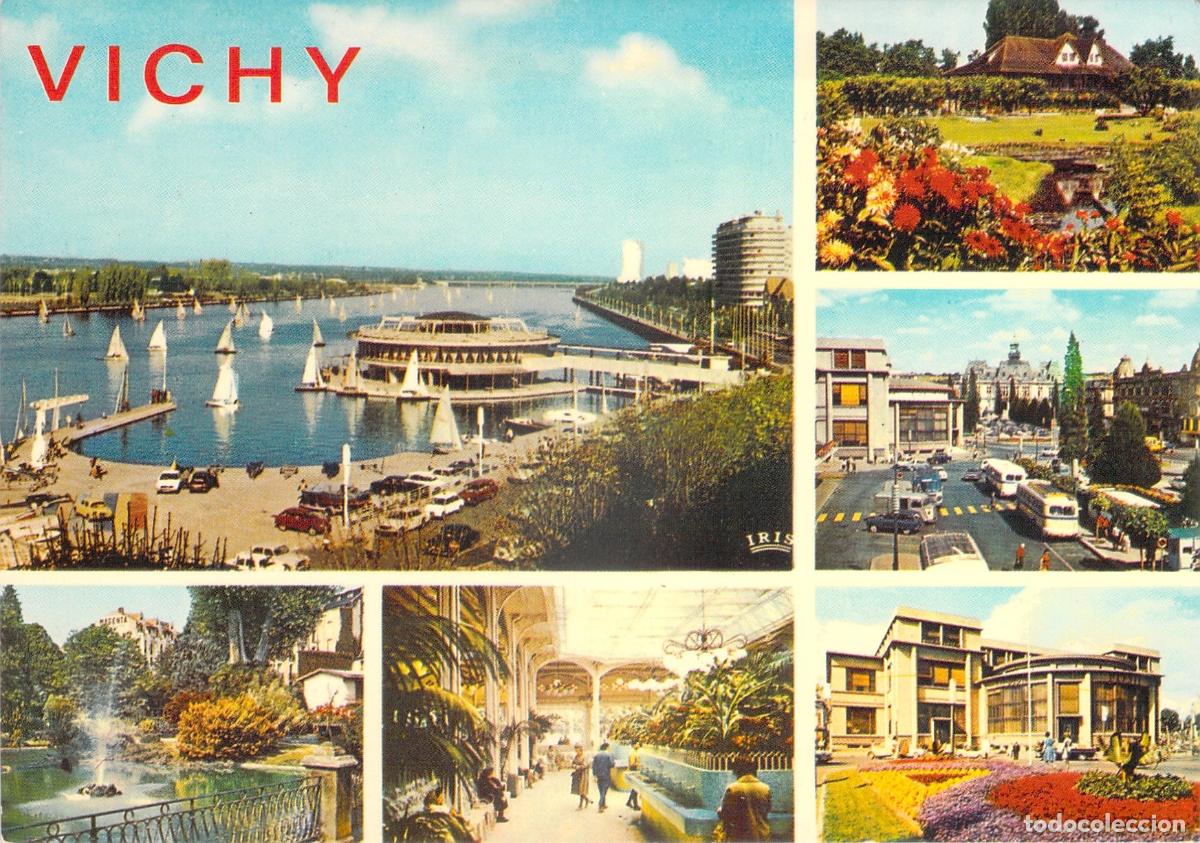Postcards: Postal Vistas de VICHY (Allier) Francia - Lac d'Allier y Palacio de las Fuentes