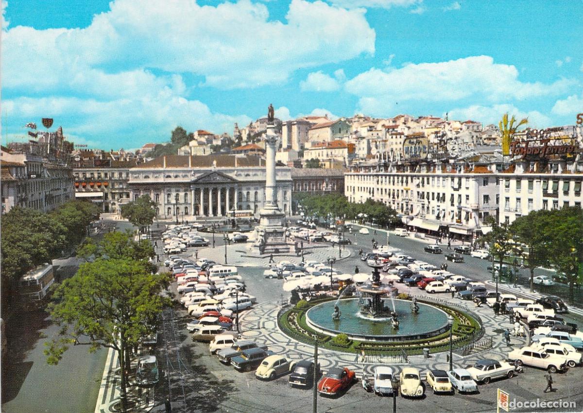Cartes Postales: Postal Lisboa Rossio, Plaza D. Pedro IV, Columna Central y Fuente