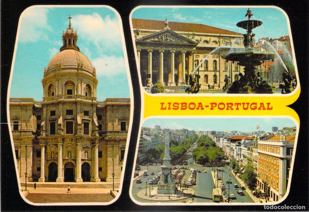 Postcards: Postal Lisboa Portugal, Panor&aacute;mica Triple, Pante&oacute;n Nacional y Avenida C&eacute;ntrica
