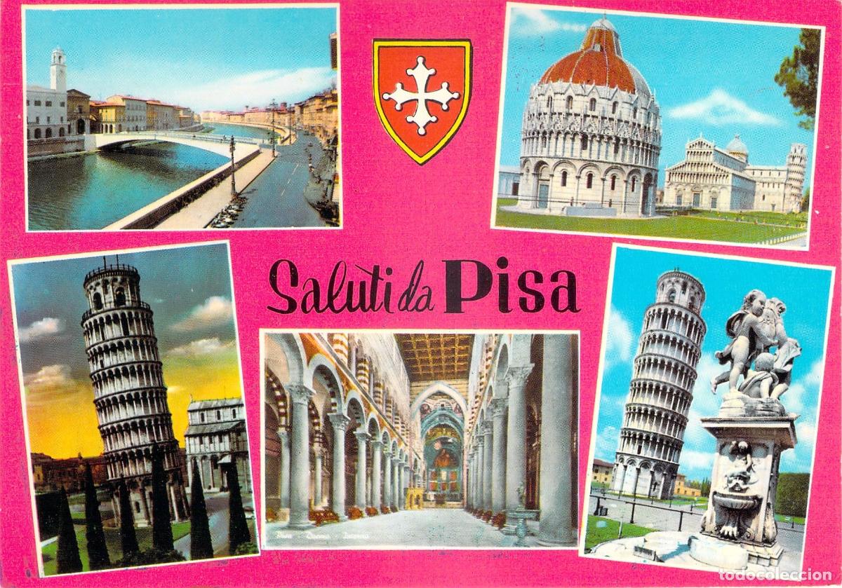 Postais: Postal PISA M&uacute;ltiples Vistas: Torre Inclinada, Catedral, Battistero, Lungarno