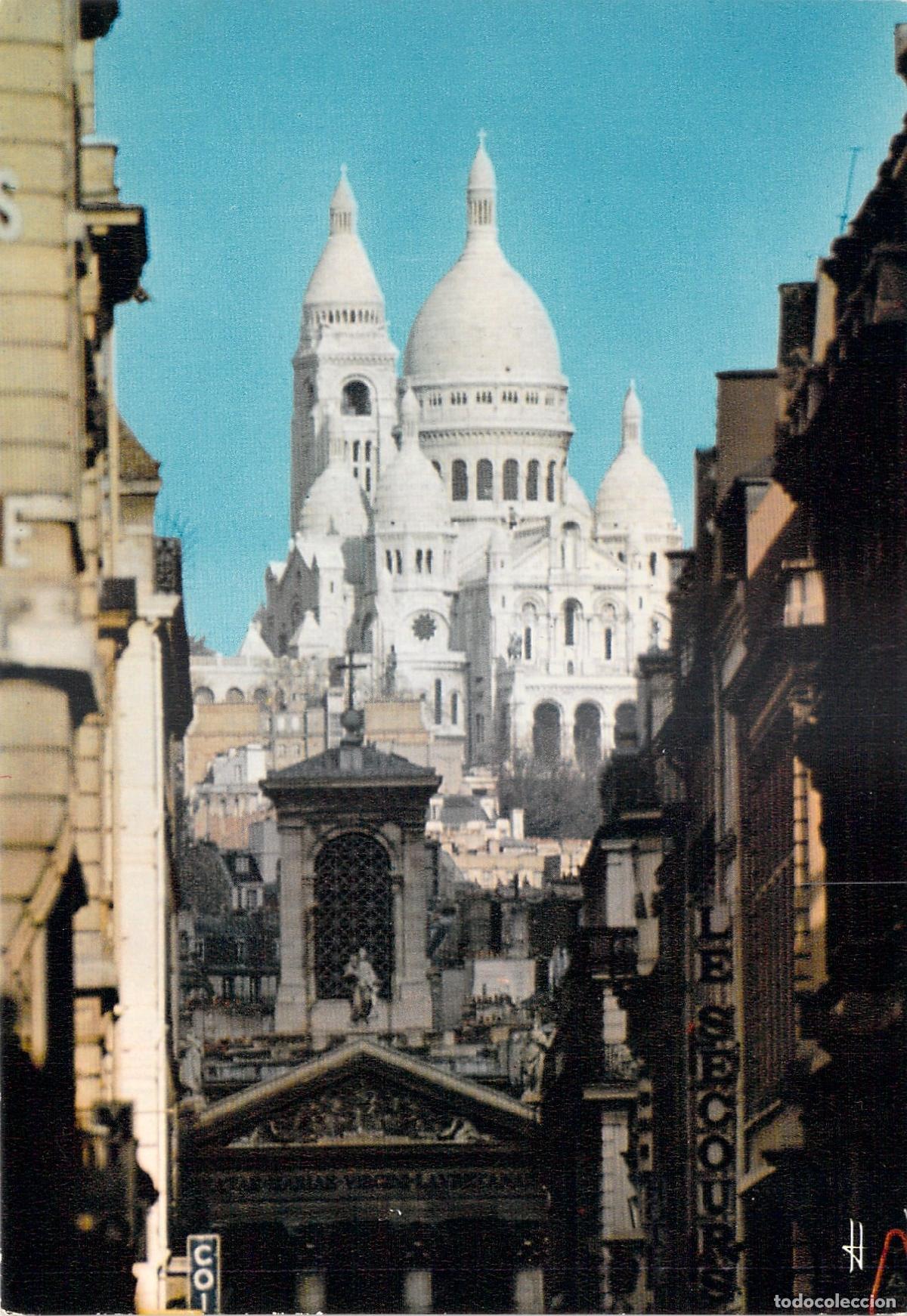 Cartoline: Postal Par&iacute;s Bas&iacute;lica del Sacr&eacute;-C&oelig;ur, Vista Pintoresca de Montmartre