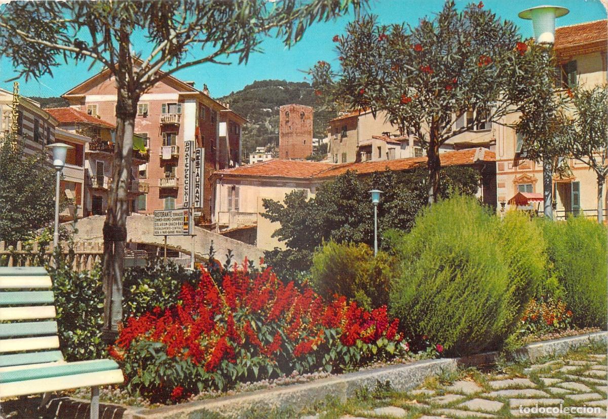 Postcards: Postal Noli Liguria Italia - Vista del Borgo Antico con Jard&iacute;n y Torre Hist&oacute;rica