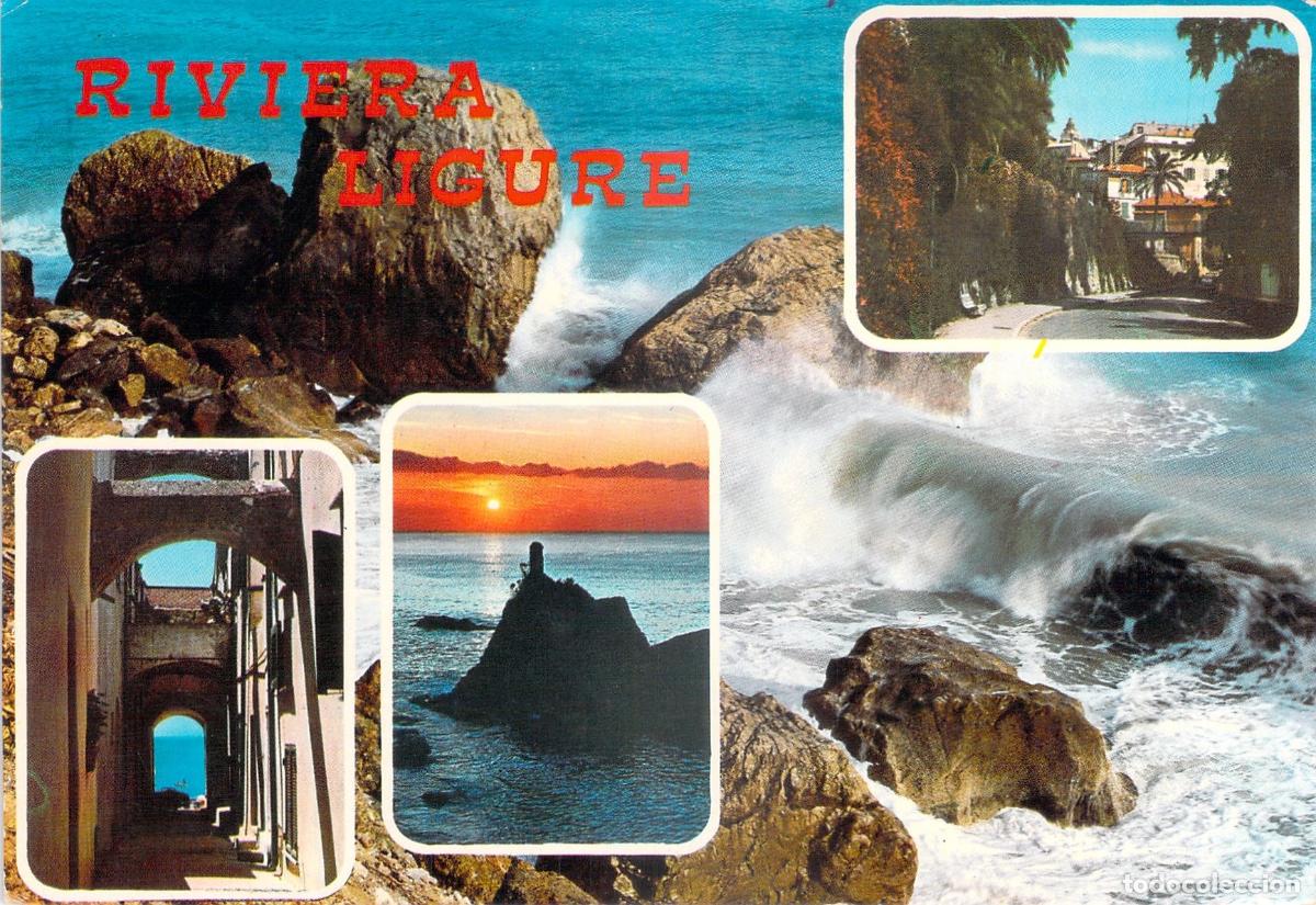Postais: Postal M&uacute;ltiple de la Costa de Liguria, Italia - Paisajes Mar&iacute;timos y Atardecer