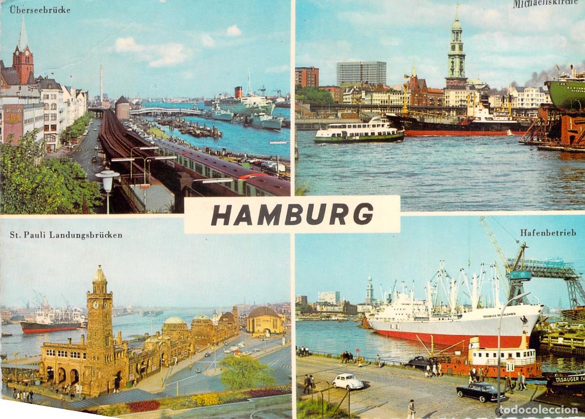 Postcards: Postal Hamburgo Alemania Vistas M&uacute;ltiples Puerto Landungsbr&uuml;cken Michelskirche