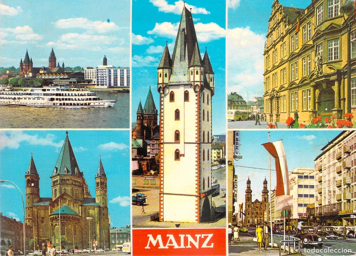 Cartes Postales: Postal Alemania. Vistas M&uacute;ltiples de Mainz Am Rhein: Dom, Holzturm y Ciudad.