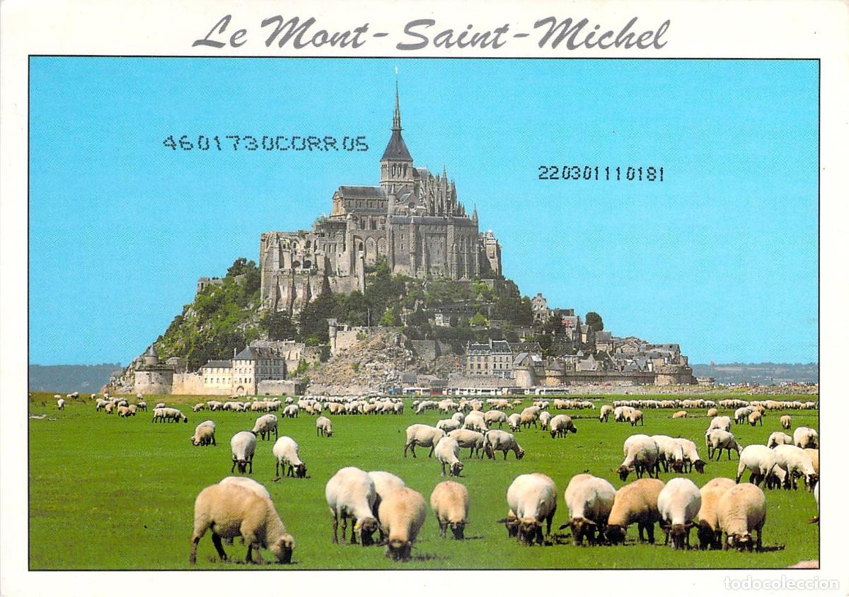 Cartoline: Postal de Le Mont Saint-Michel con Abad&iacute;a y Reba&ntilde;o de Ovejas, Francia.