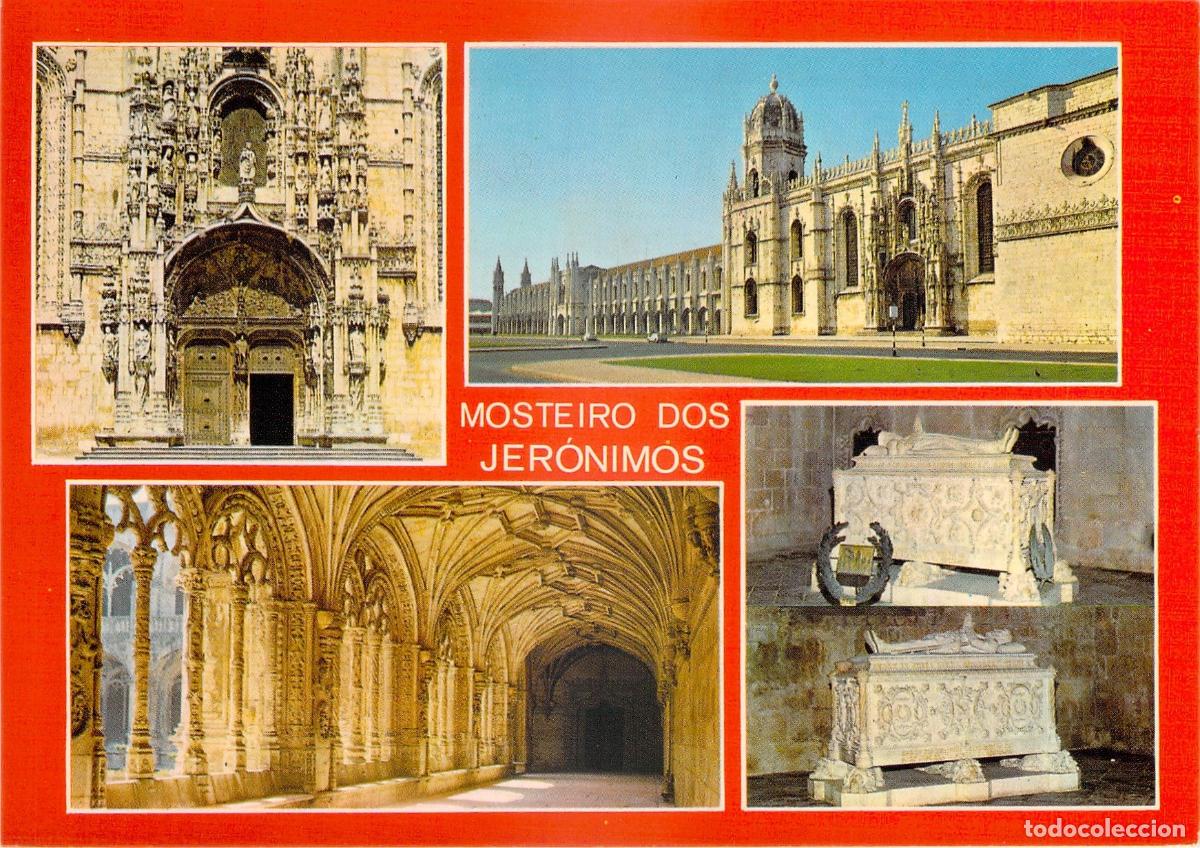 Cartoline: Postal LISBOA: Mosteiro dos Jer&oacute;nimos, Vista Exterior, Claustro y Tumbas