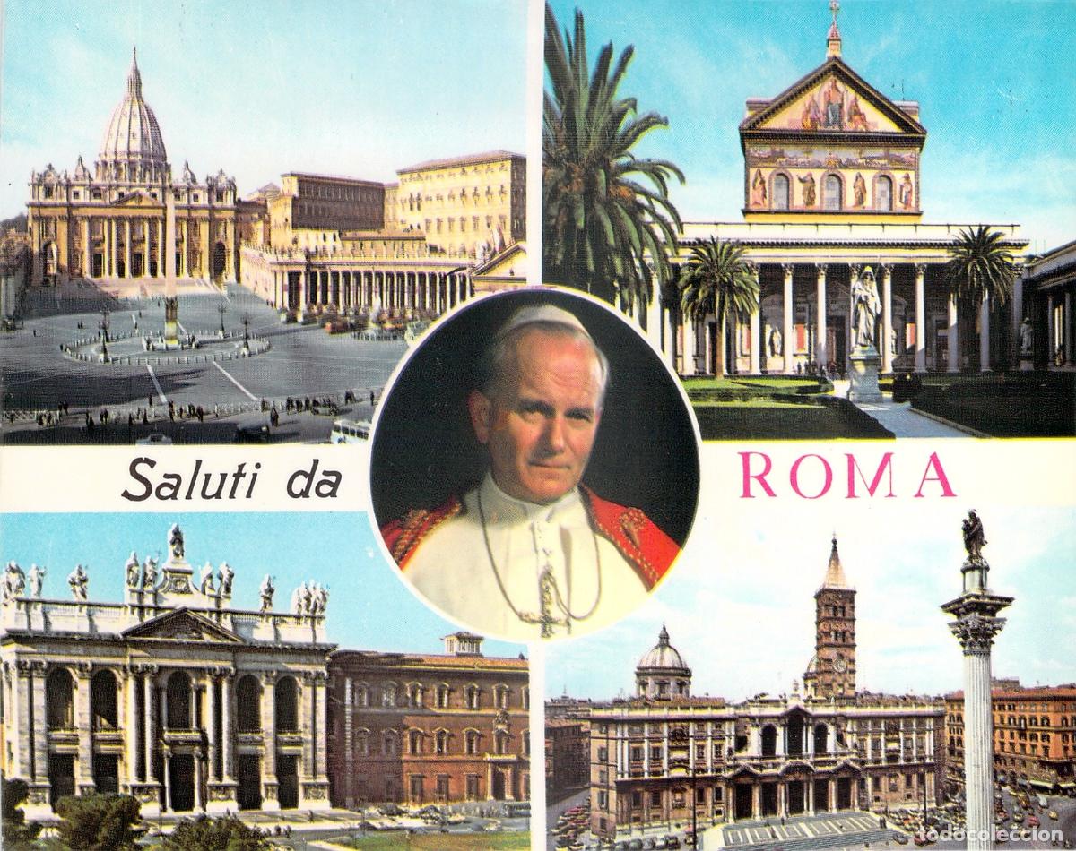 Postais: Postal Multivista Roma y Vaticano con Retrato del Papa Juan Pablo II