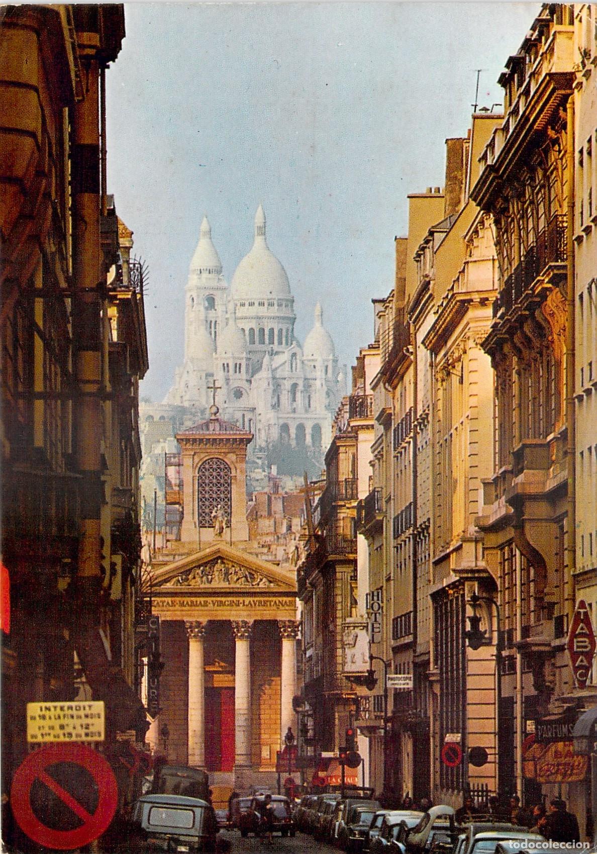 Postkarten: Postal Par&iacute;s Sacr&eacute;-Coeur y Notre-Dame de Lorette, Vista Calle