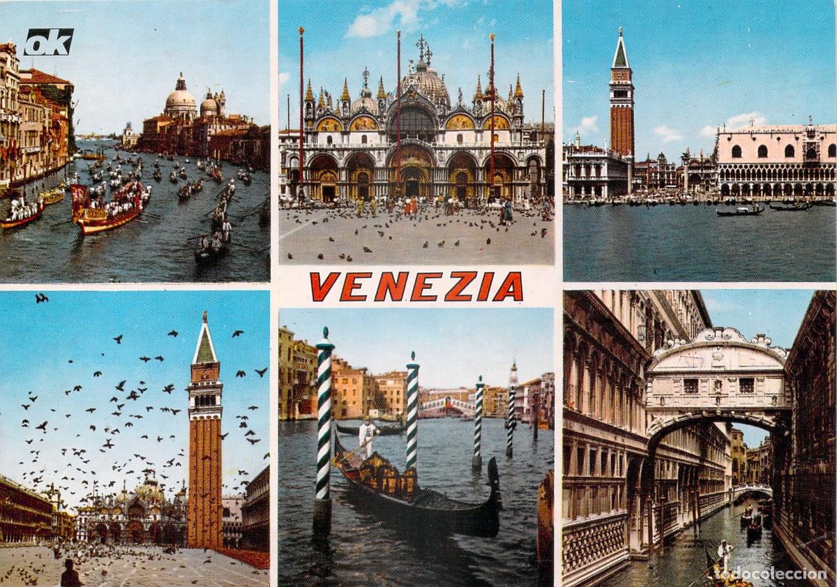 Cartoline: Postal M&uacute;ltiple Venecia Italia. Canal Grande, Plaza San Marcos y G&oacute;ndolas