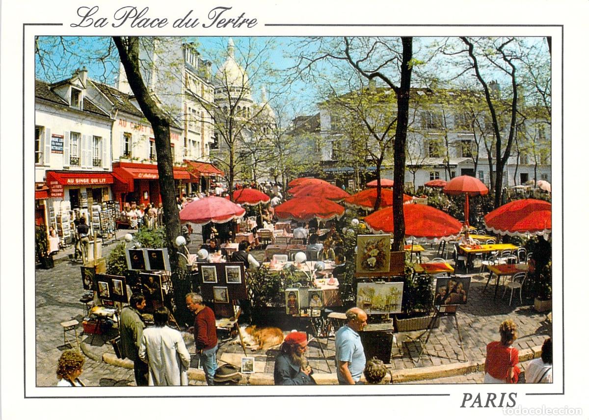 Cartoline: Postal Par&iacute;s Montmartre - Vista La Place du Tertre y Bas&iacute;lica Sacr&eacute;-C&oelig;ur