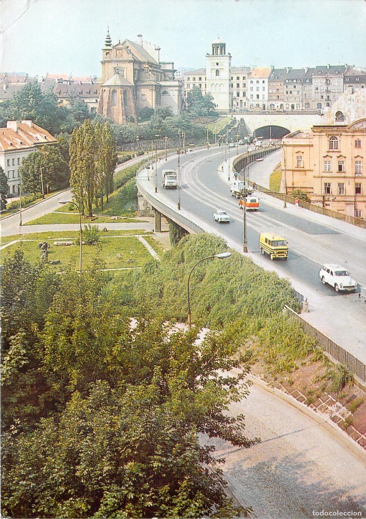Cartoline: Postal Varsovia Polonia, Vista del Viaducto Trasa W-Z y Arquitectura Hist&oacute;rica