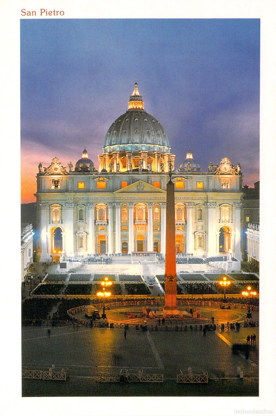 Cartes Postales: Postal Roma. Plaza de San Pedro y Bas&iacute;lica de noche. Iluminaci&oacute;n.