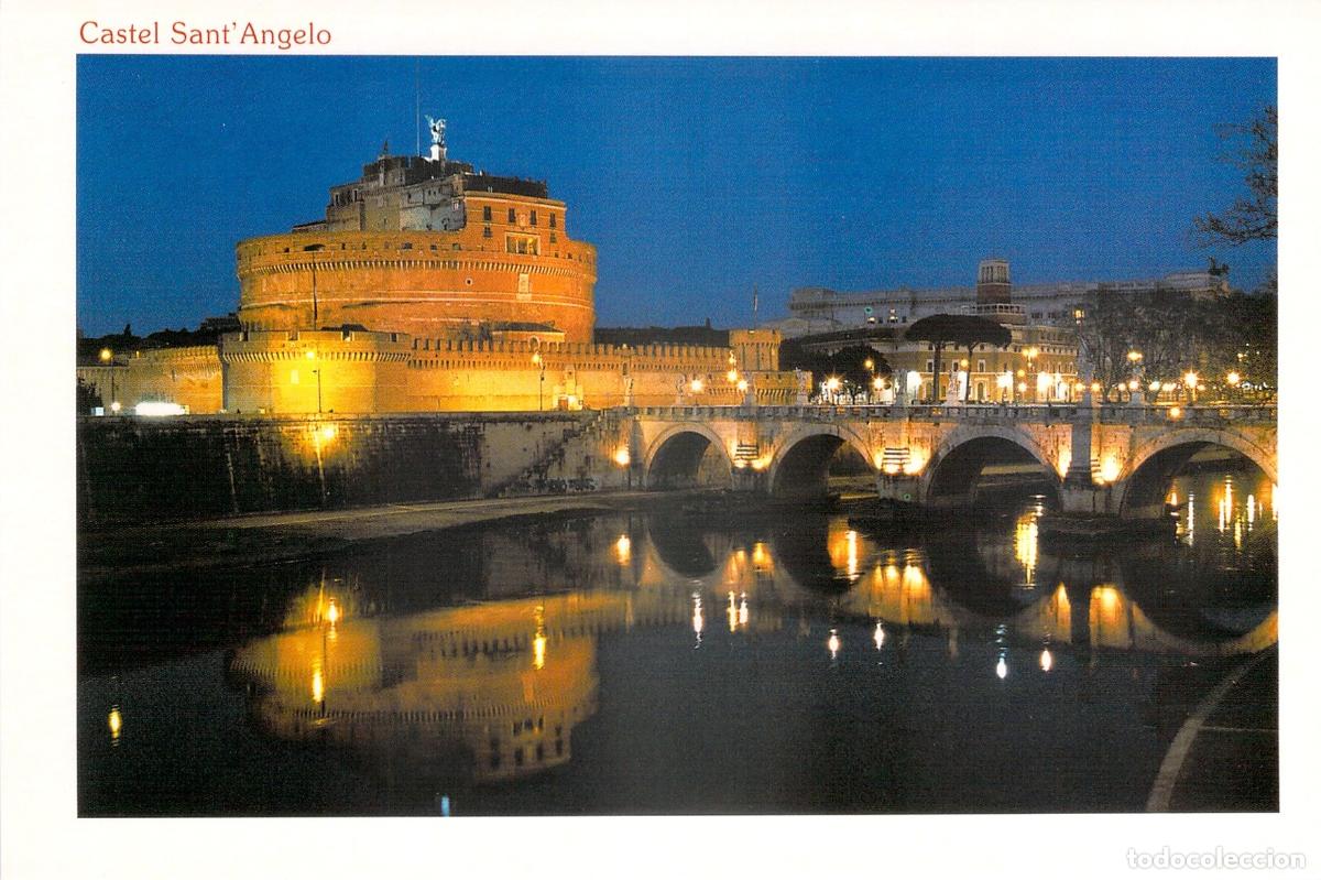 Cartes Postales: Postal Roma: Castel Sant'Angelo y Puente Sant'Angelo Iluminados, Italia
