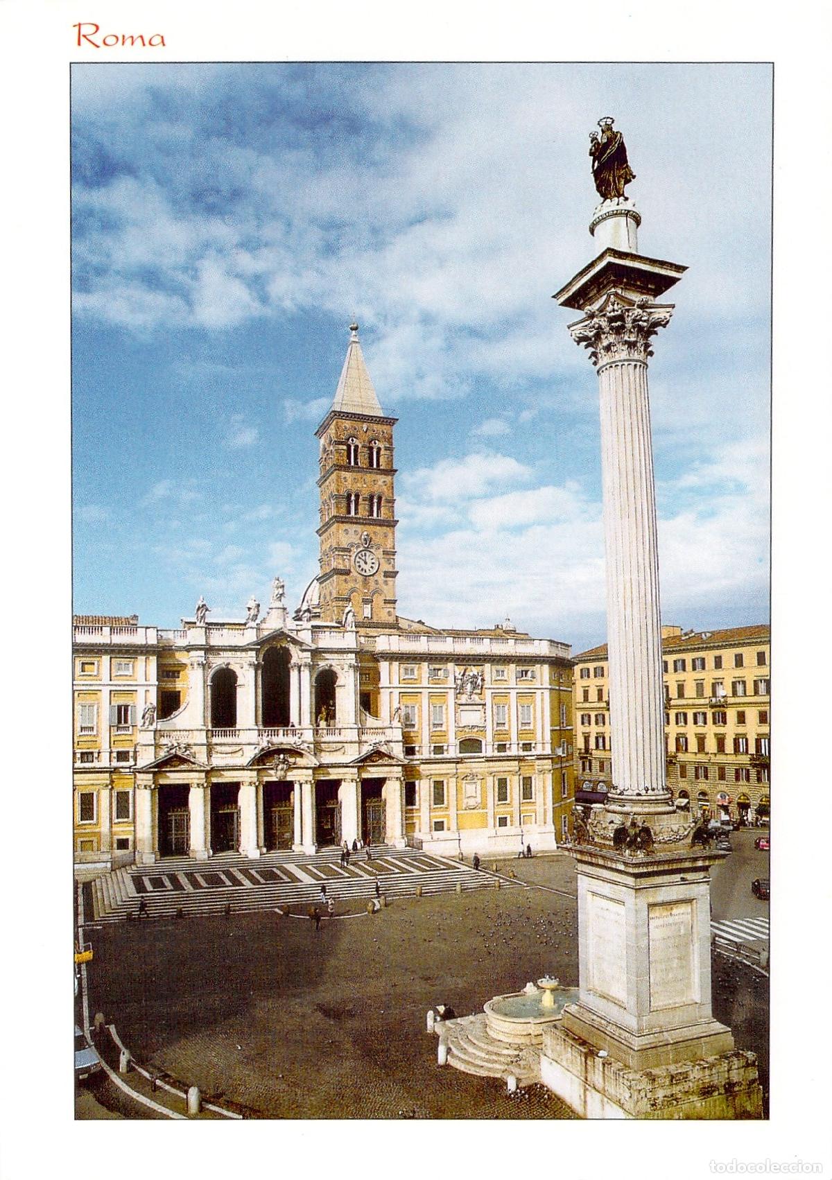 Cartes Postales: Postal Roma: Bas&iacute;lica Santa Maria Maggiore y Columna de la Paz, Italia