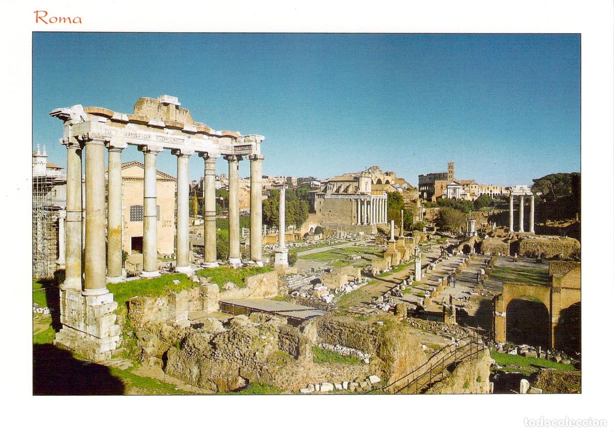 Cartes Postales: Postal Foro Romano, Roma, Italia. Vista de las ruinas antiguas y columnas.