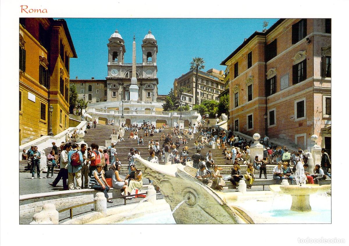 Cartes Postales: Postal Piazza di Spagna Roma: Escaleras de la Trinit&agrave; dei Monti y Fontana.