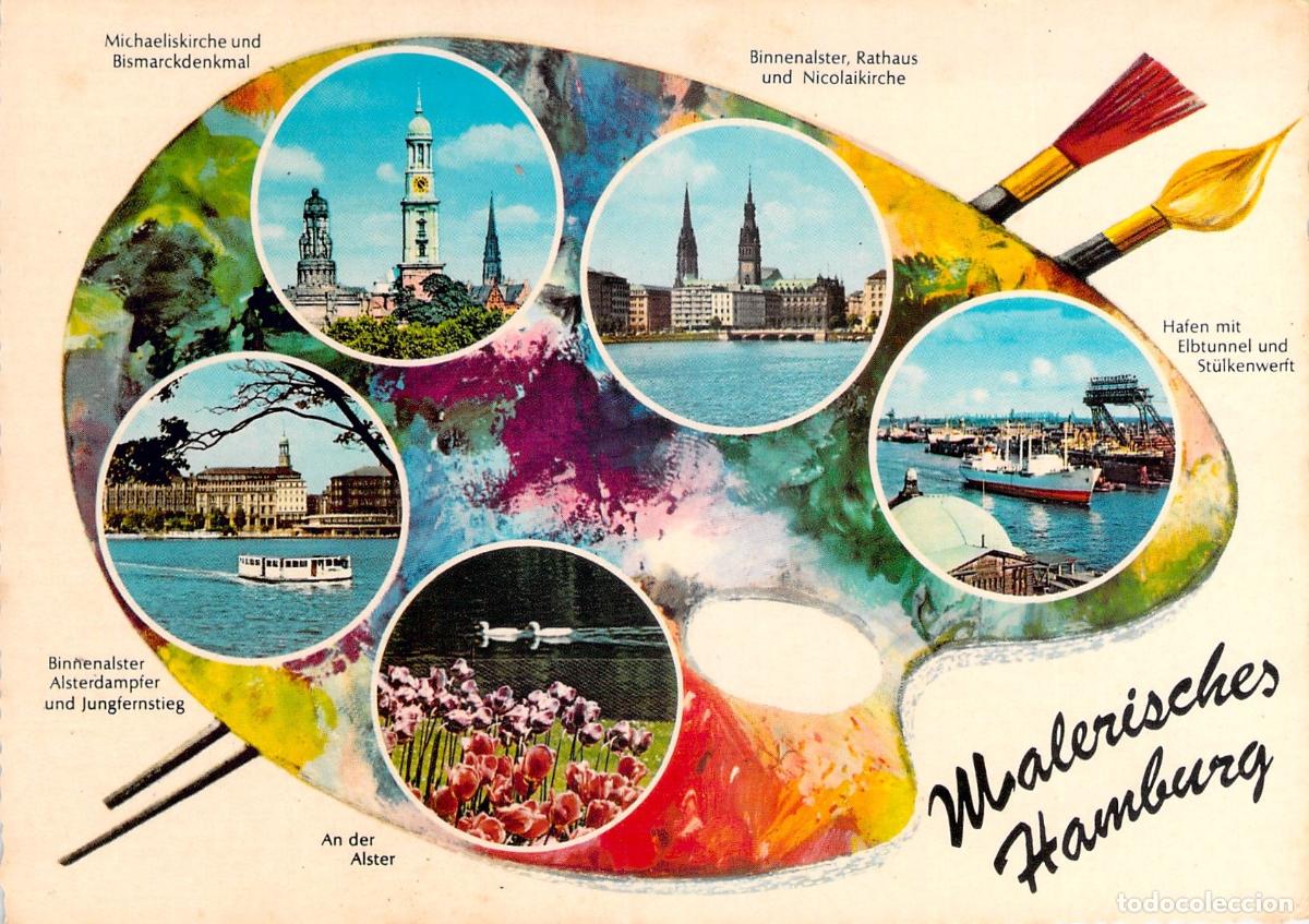 Postais: Postal Hamburgo Pintoresco Multi-vista Monumentos y Puerto (Alemania Occidental)