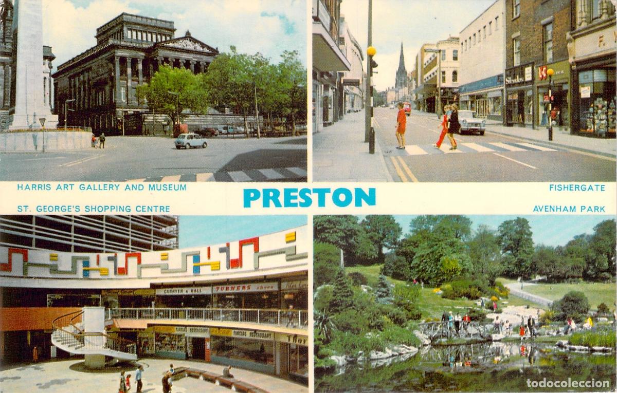 Cartes Postales: Postal Multivista de Preston, Galer&iacute;a Harris, Fishergate y Avenham Park, Inglaterra