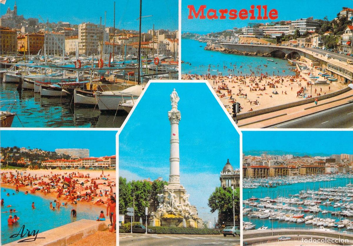 Cartes Postales: Postal Marsella Francia: Le Port, Plage du Prado y Fontaine Cantini
