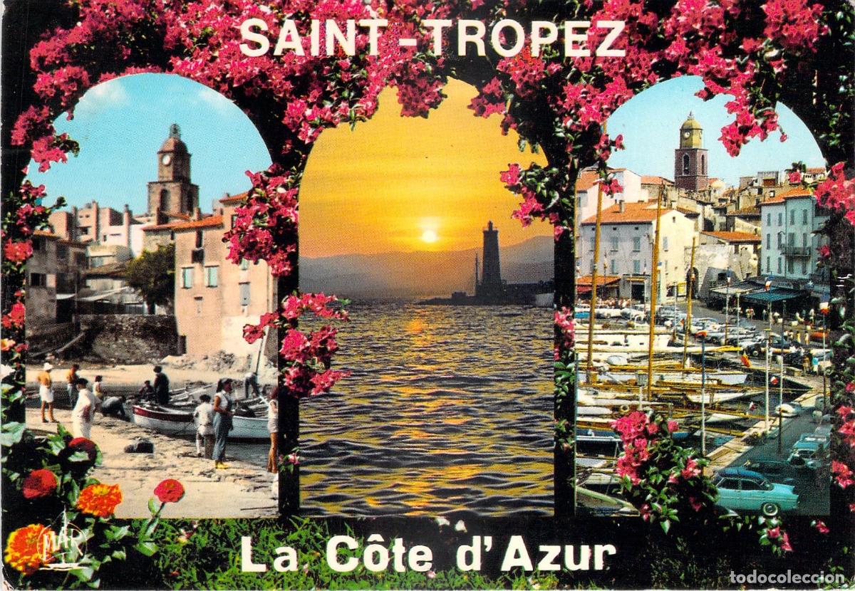 Cartes Postales: Postal Saint-Tropez Costa Azul Francia Puerto Mar&iacute;timo y Atardecer