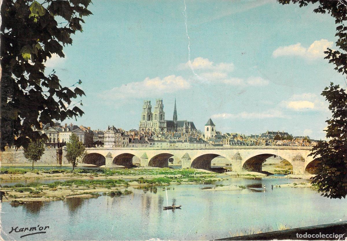 Cartoline: Postal Orl&eacute;ans Francia, Vista General del R&iacute;o Loira, Puente y Catedral