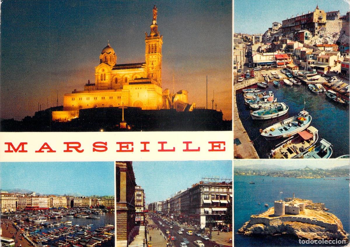 Cartoline: Postal Marsella Vistas M&uacute;ltiples Notre-Dame de la Garde y Viejo Puerto