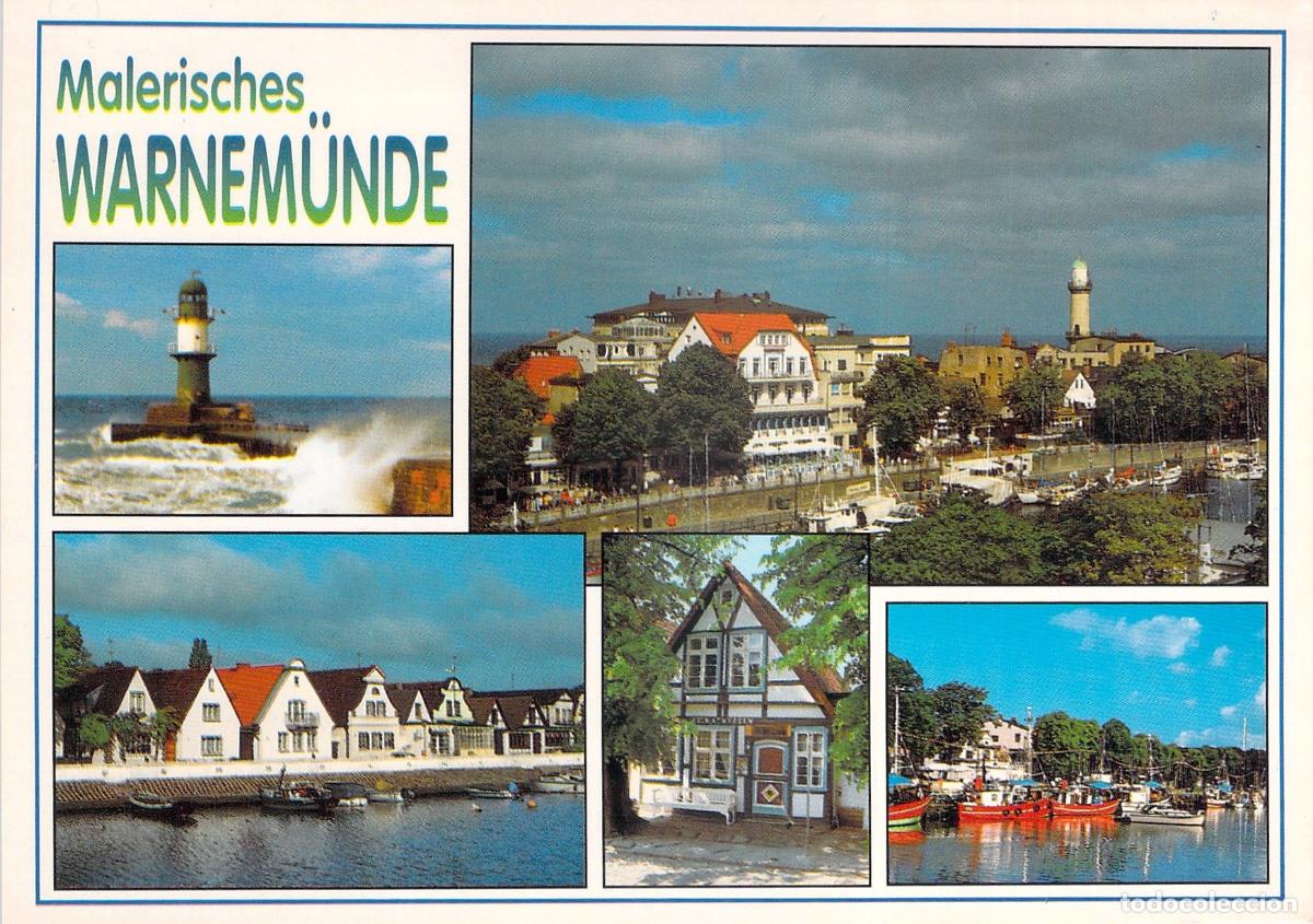 Postkarten: Postal Warnem&uuml;nde Alemania Vistas M&uacute;ltiples Faro Puerto Mecklenburg