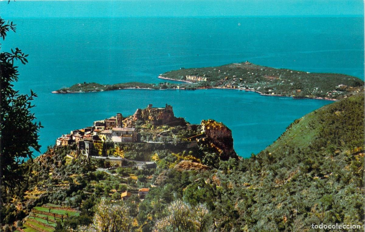 Postkarten: Postal Panor&aacute;mica de &Egrave;ze, Pueblo Medieval con Vista a Cap Ferrat, Costa Azul