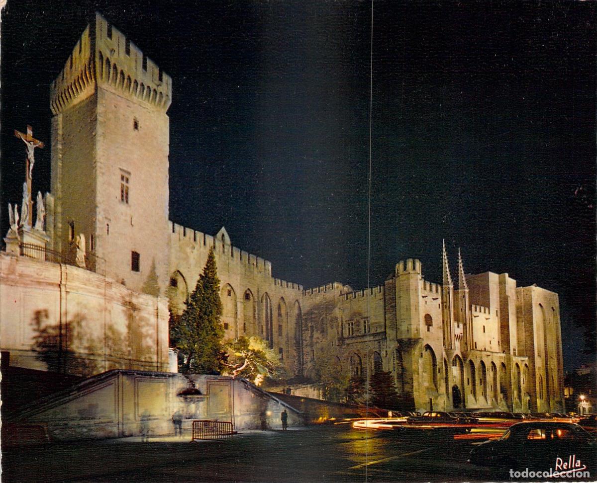 Cartes Postales: Postal Avignon Noche - Fachada Occidental del Palacio de los Papas, Francia