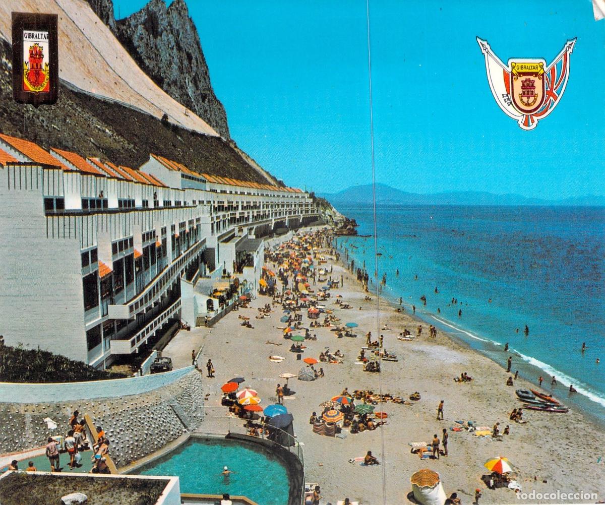 Cartes Postales: Postal GIBRALTAR Playa Both Worlds y La Roca (Golden Shield)