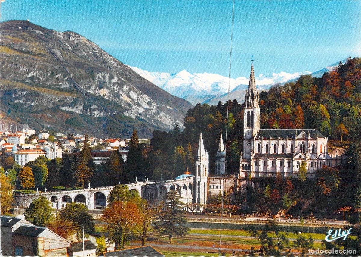 Postais: Postal Lourdes Francia Bas&iacute;lica y Pic du Jer, Santuario de Nuestra Se&ntilde;ora