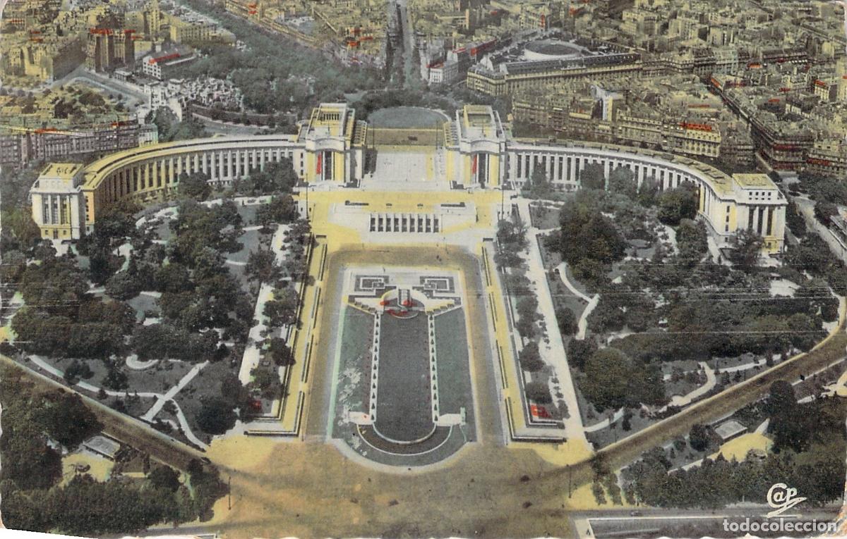 Cartes Postales: Postal Par&iacute;s Vista A&eacute;rea Palais de Chaillot y Jardines desde Torre Eiffel