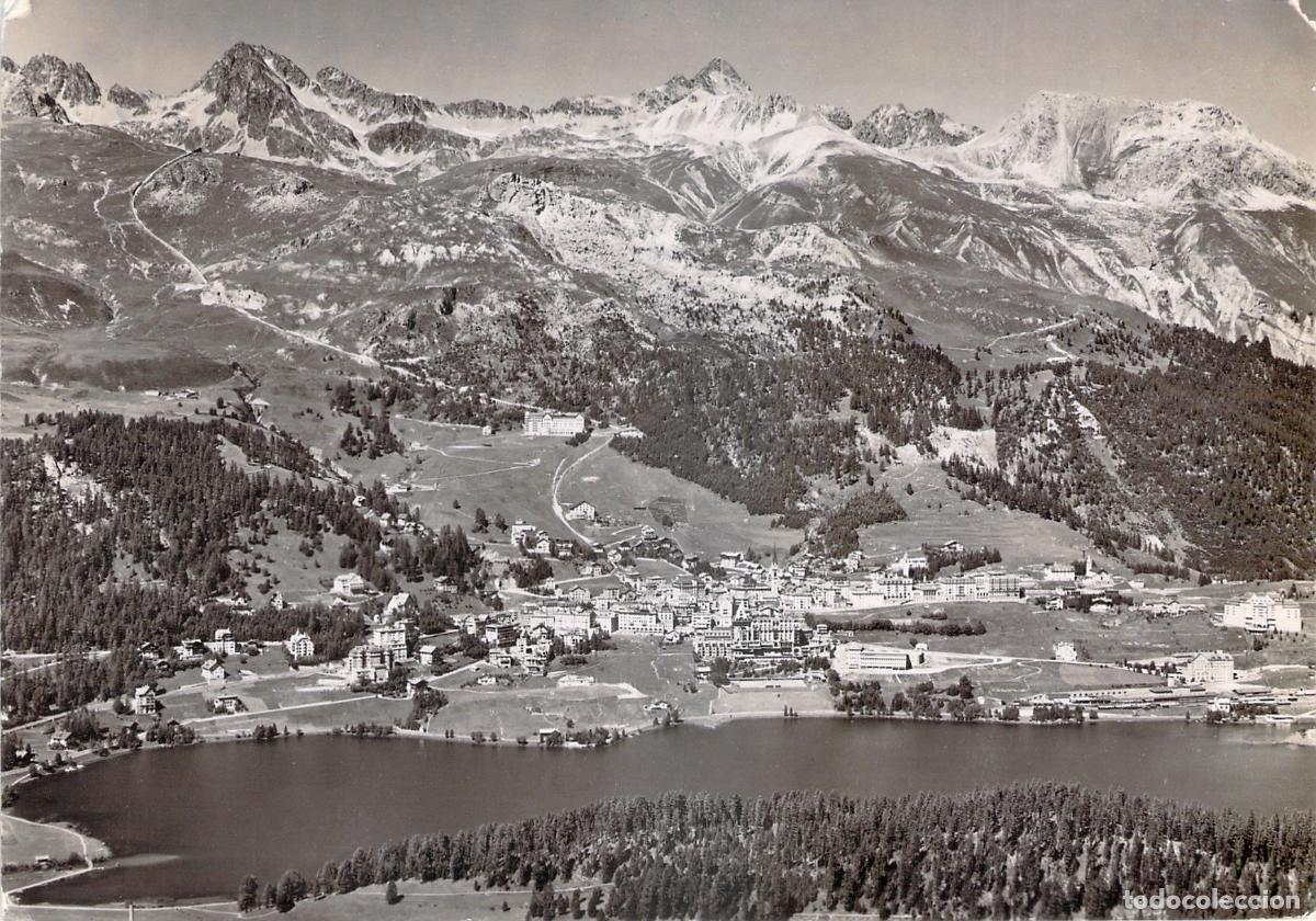 Cartes Postales: Postal St. Moritz-Dorf, Suiza: Vista A&eacute;rea y Corvigliabahn, Fotograf&iacute;a Steiner