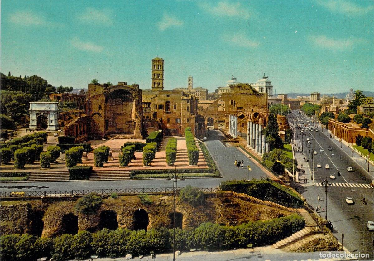 Postkarten: Postal Roma V&iacute;a dei Fori Imperiali, Ruinas Antiguas, Tr&aacute;fico Urbano, Italia