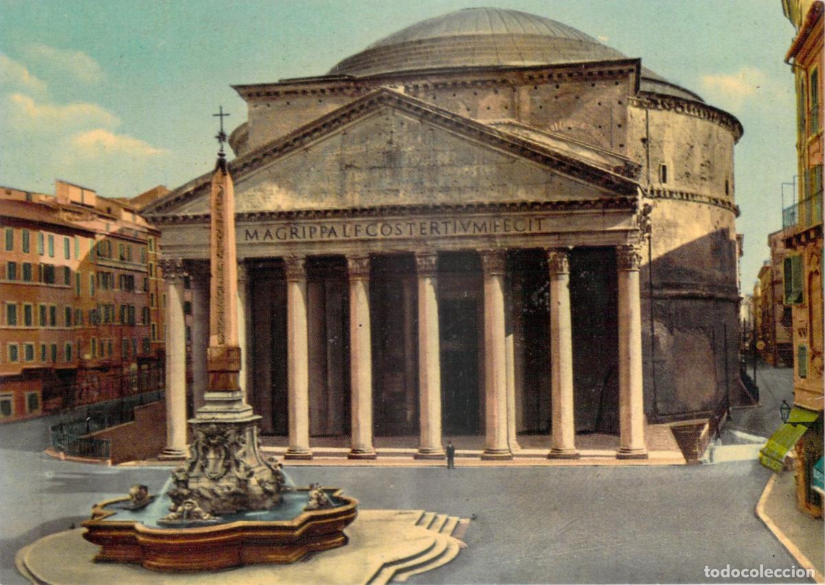 Postkarten: Postal Roma: El Pante&oacute;n, Portada y Fuente con Obelisco Macuteo