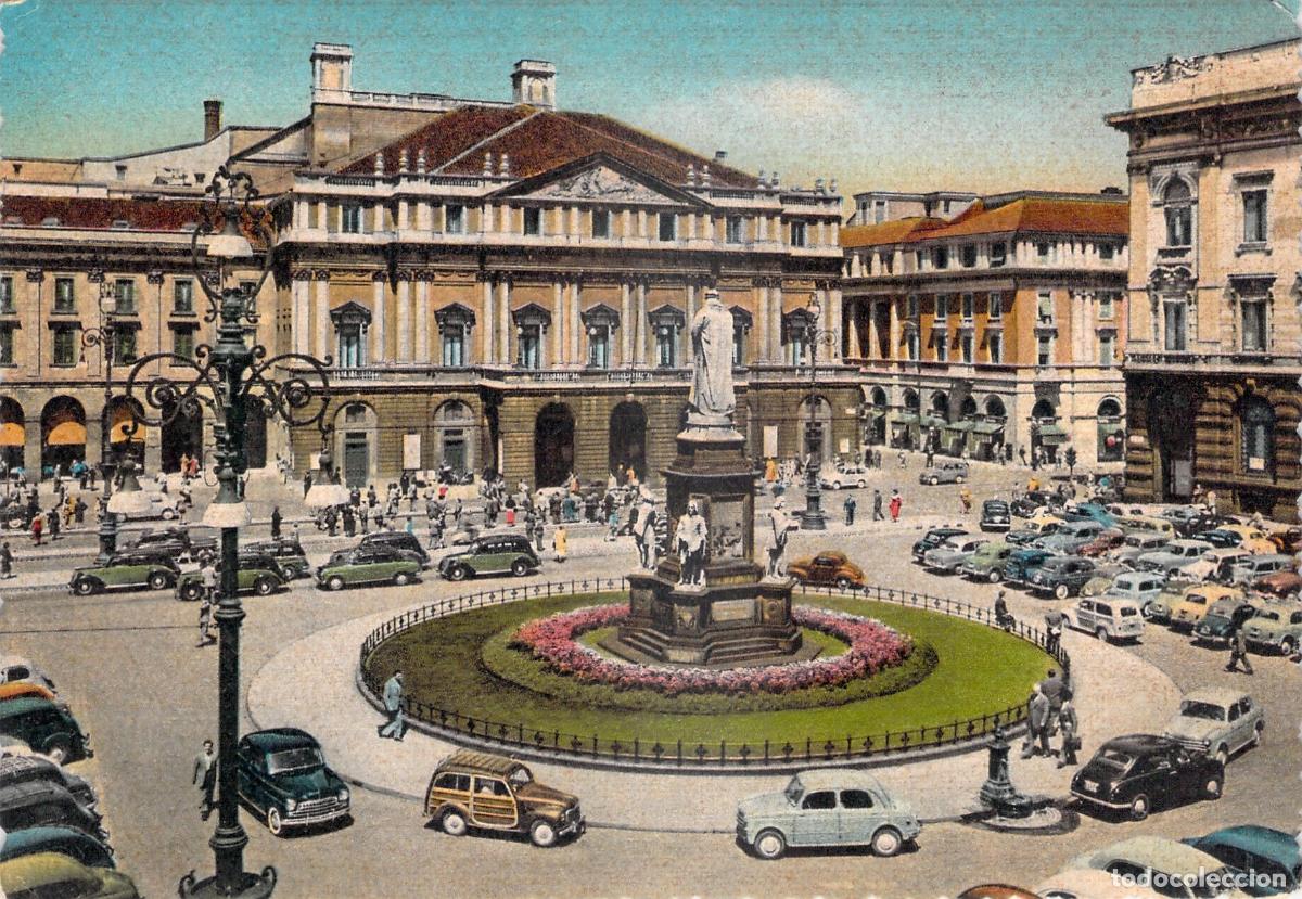 Postkarten: Postal Mil&aacute;n Piazza e Teatro alla Scala, Famoso Teatro de &Oacute;pera, Vista Urbana