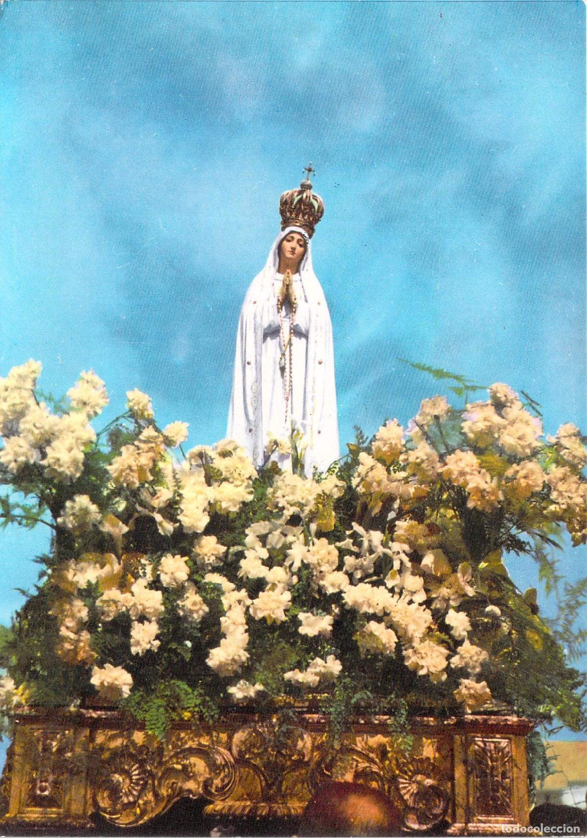 Postkarten: Postal F&aacute;tima Portugal, Estatua de Nuestra Se&ntilde;ora, Peregrinaci&oacute;n Religiosa