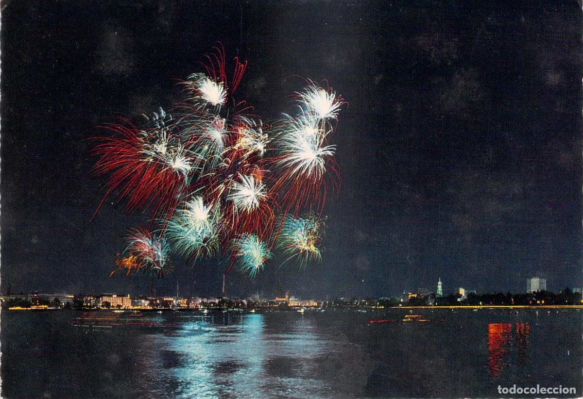Cartes Postales: Postal de Hamburgo, Alemania Occidental - Fuegos Artificiales sobre el Au&szlig;enalster
