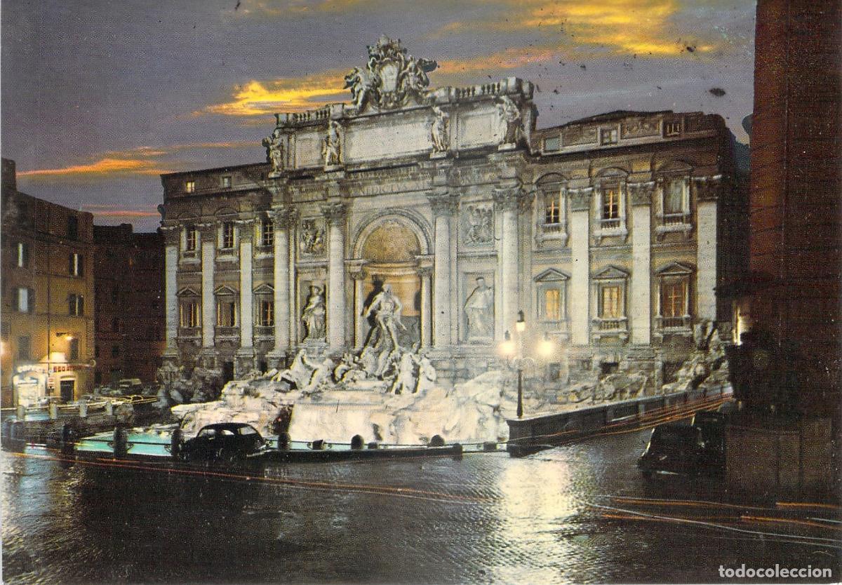 Postais: Postal Fontana de Trevi en Roma, Italia &ndash; Vista Nocturna Iluminada