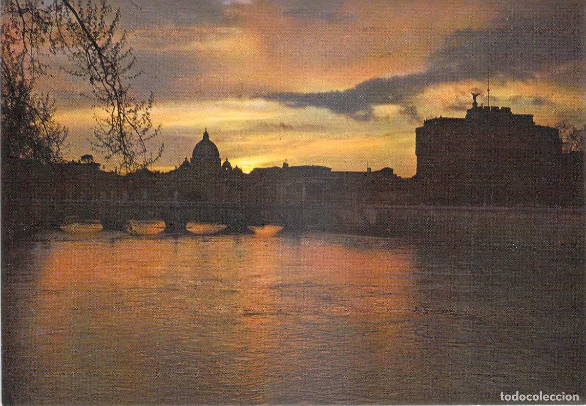 Cartoline: Postal Roma Ponte y Castel Sant'Angelo al Atardecer sobre el T&iacute;ber