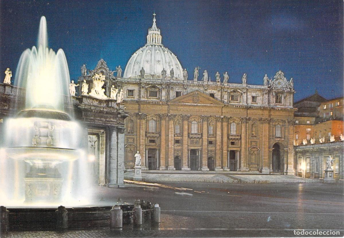 Cartes Postales: Postal Roma Plaza San Pedro Noche Bas&iacute;lica de San Pedro Fuente Iluminada