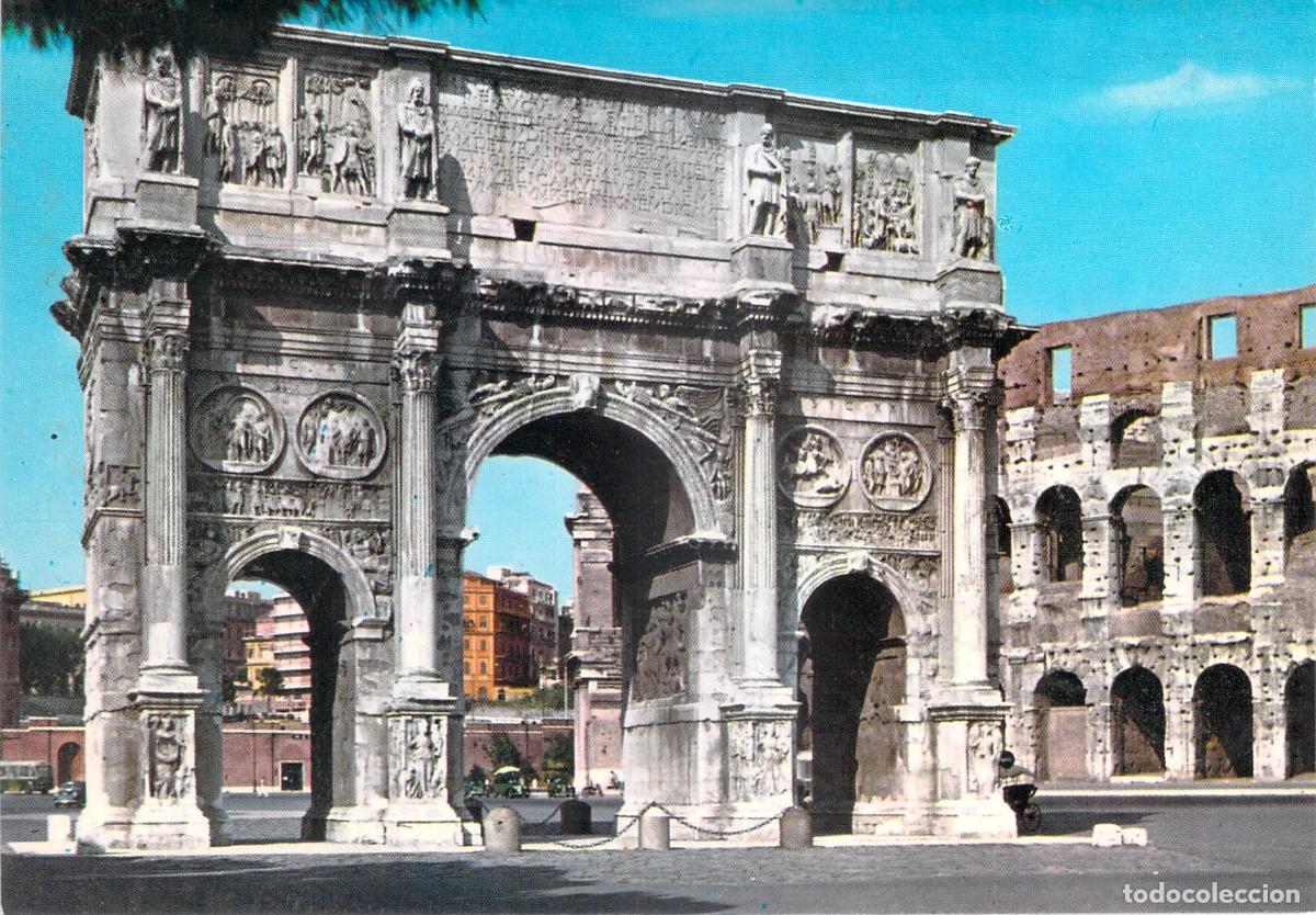 Postkarten: Postal Roma Arco de Constantino y Coliseo, Italia, Monumento Hist&oacute;rico Romano