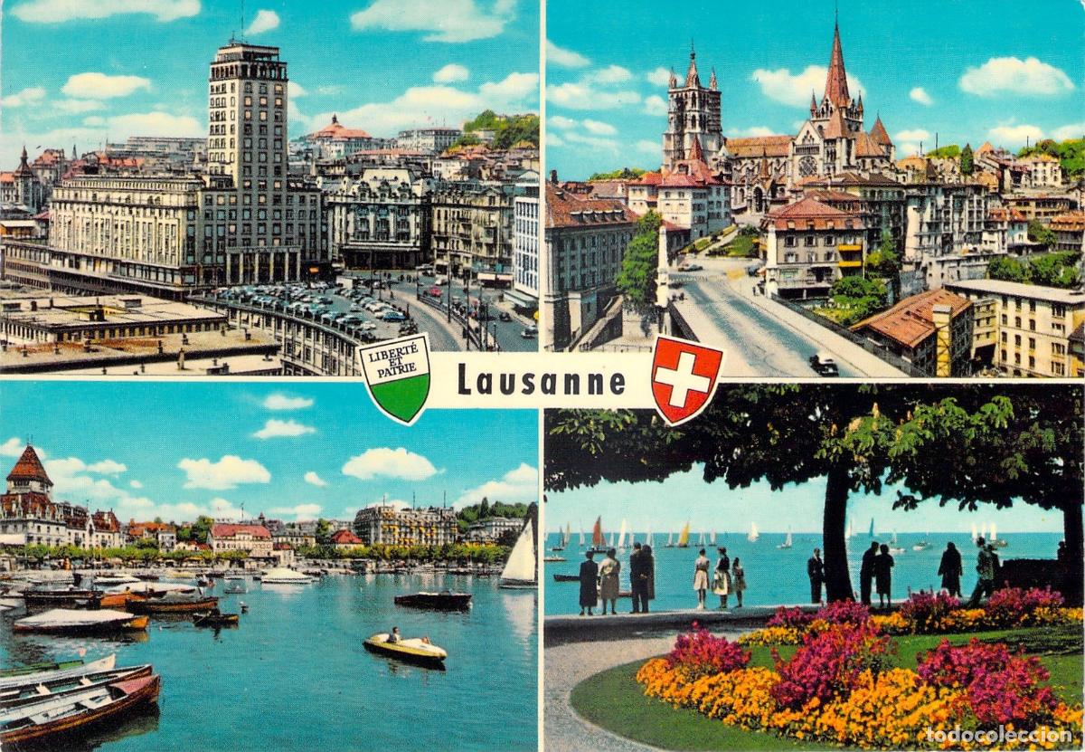 Postais: Postal Lausanne Polivista: Vistas de la Ciudad, Catedral y Lac L&eacute;man, Suiza