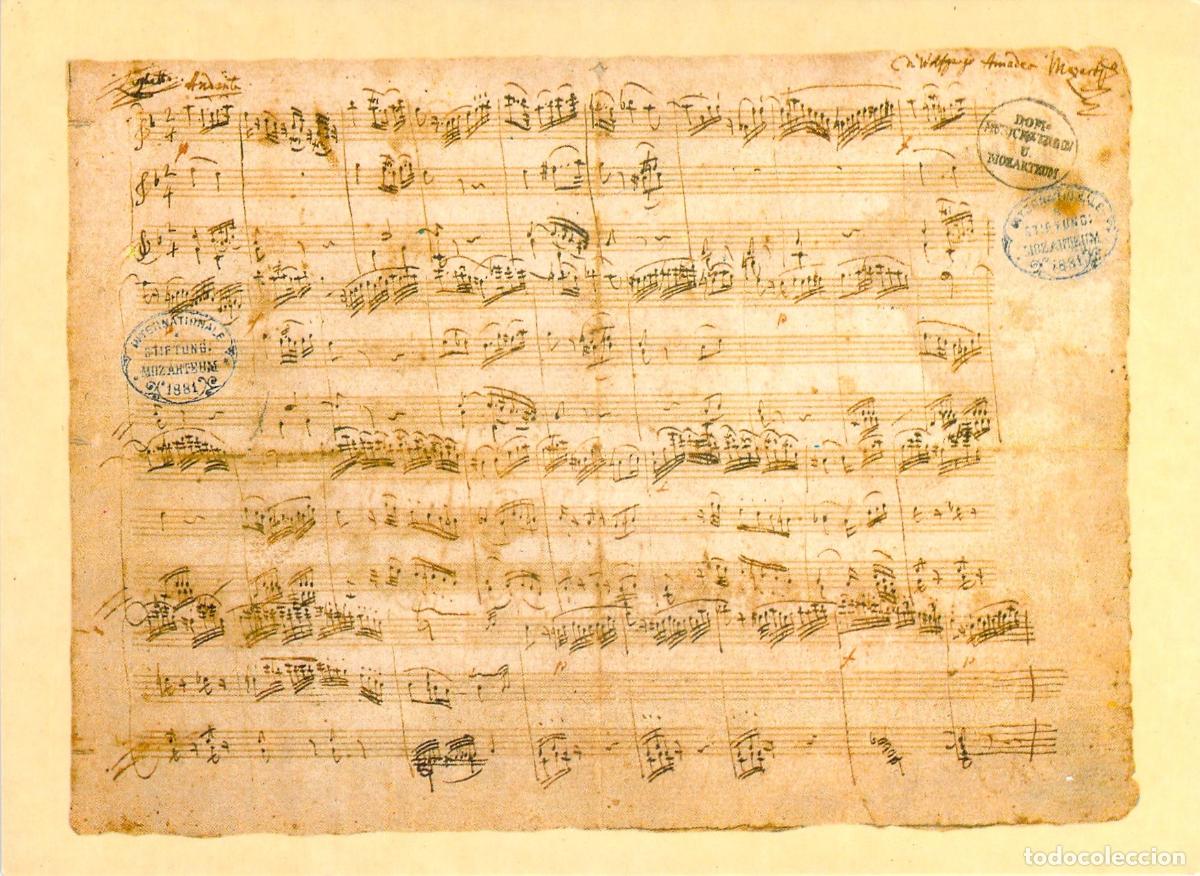 Postales: Postal Partitura Manuscrito Aut&oacute;grafo Mozart Andante en Fa KV 616 M&uacute;sica Cl&aacute;sica