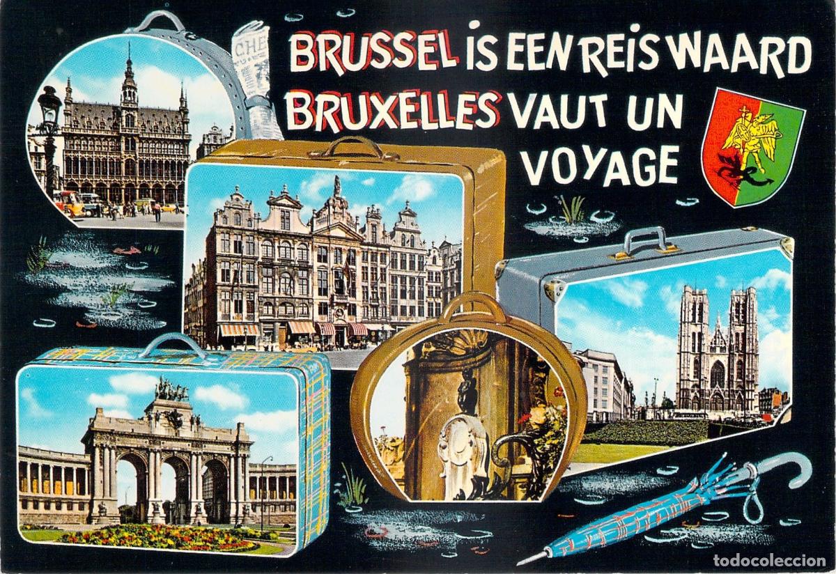 Postkarten: Postal Bruselas Collage Monumentos Tur&iacute;sticos, B&eacute;lgica, Dise&ntilde;o Publicitario