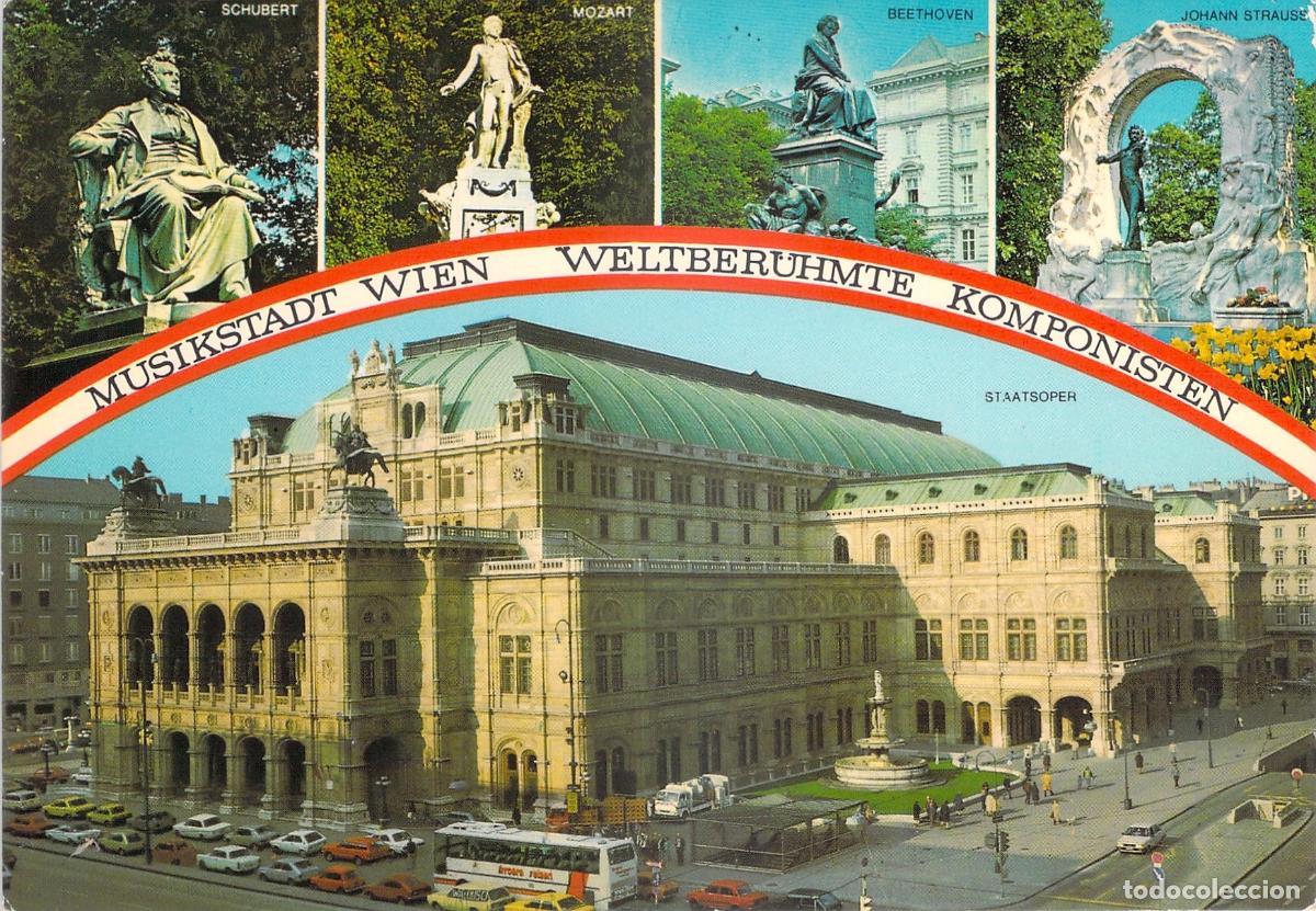 Postkarten: Postal &Oacute;pera Estatal de Viena y Estatuas de Compositores Famosos Austria