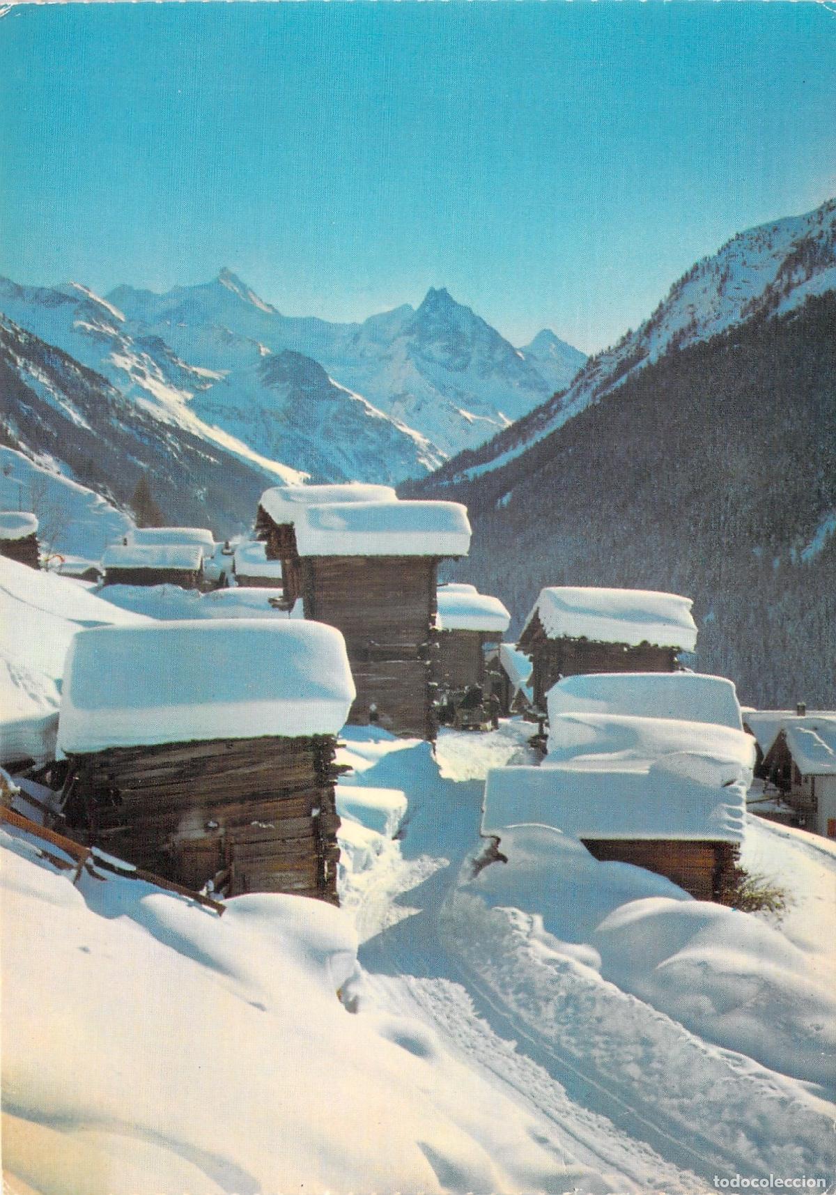 Postkarten: Postal de Raccards Antiguos Cubiertos de Nieve en Valais, Suiza