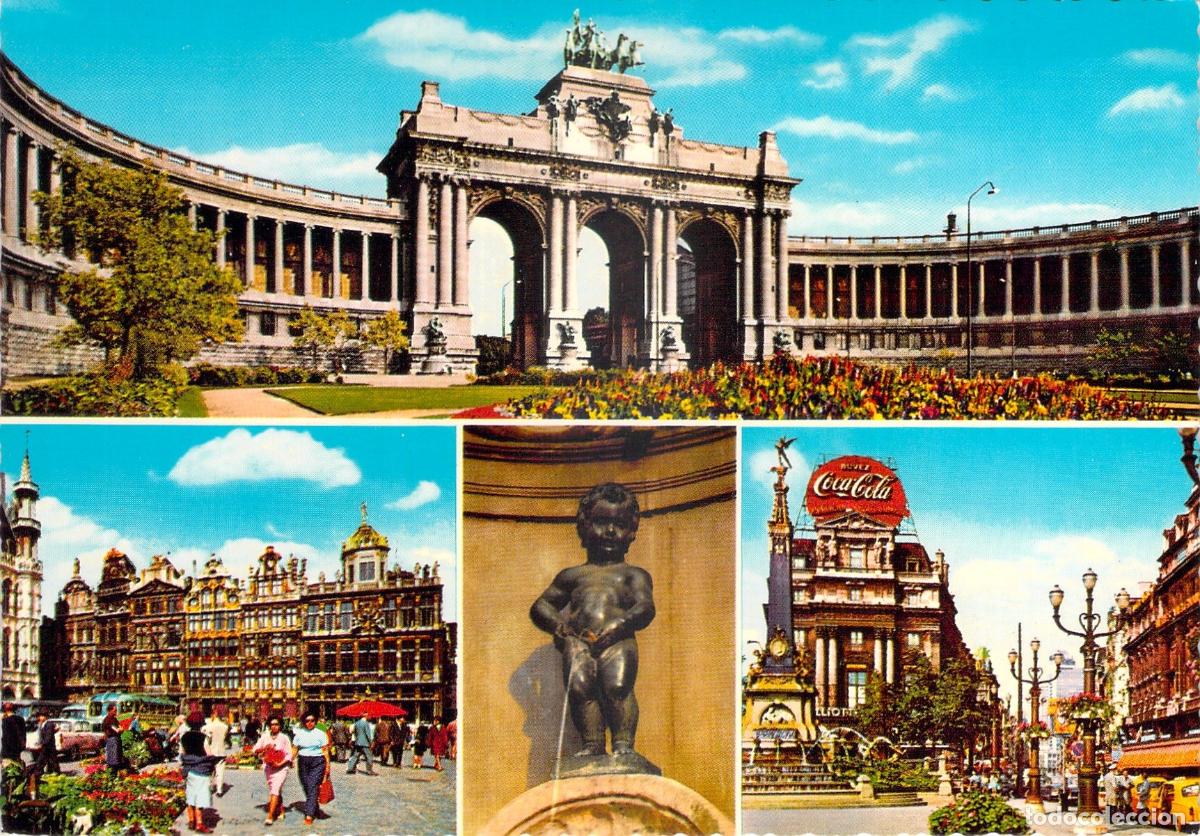 Cartoline: Postal de Bruselas, B&eacute;lgica &ndash; Vistas m&uacute;ltiples del Manneken Pis y La Grand Place