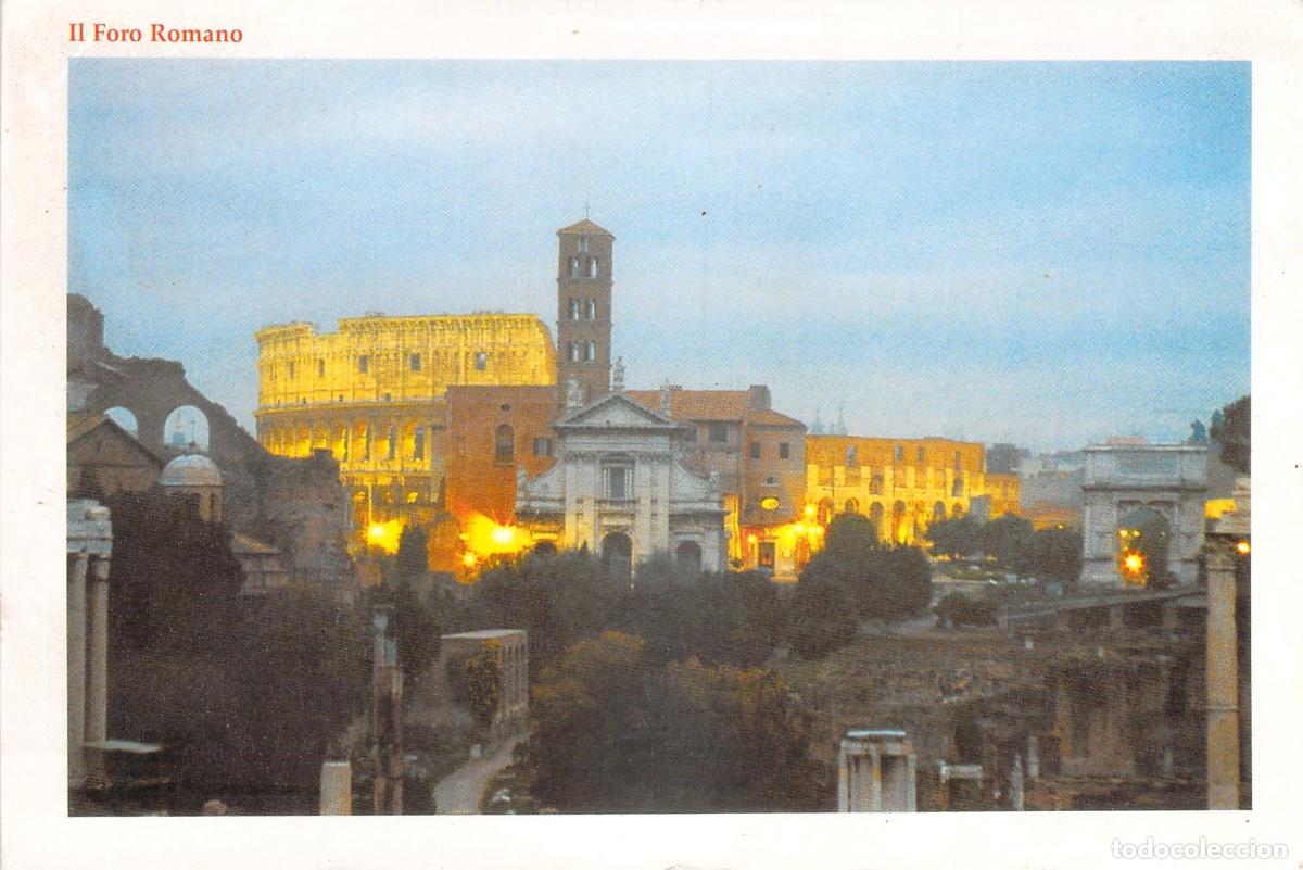 Postkarten: Postal de Roma: El Foro Romano y el Coliseo al Anochecer